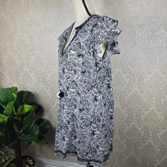Vineyard Vines Size Small Black and White Linen Shift Dress Split Neck Short Slv - Picture 7 of 16
